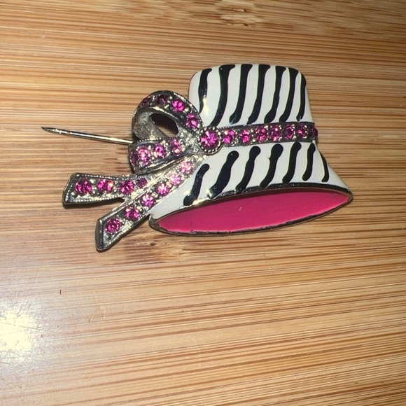 Pink and Black Zebra Print Hat Brooch - Picture 3 of 6